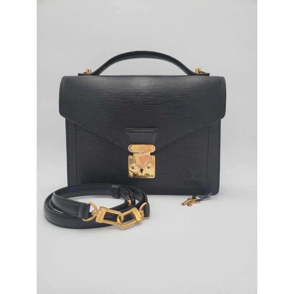 LOUIS VUITTON Epi Monceau M52122 Handbag Shoulder Bag Black leather Strap Keys